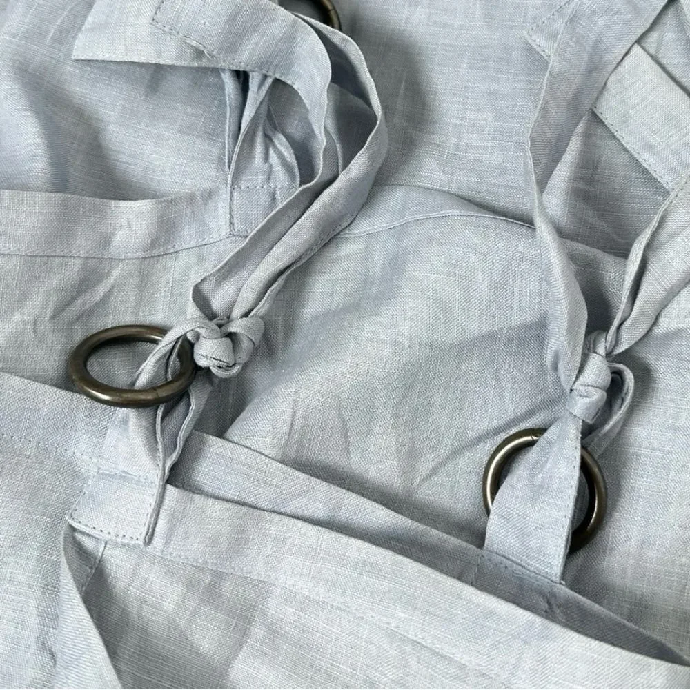Pottery Barn Solid Dusty Blue 100% Linen Tied Ring Set of 2 Curtains 54”x84”